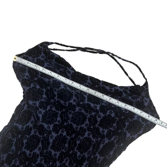 Vintage Velvet Burnout Slinky Cowl Maxi Gown Navy 4 Witchy Whimsygoth Vampire - Picture 12 of 14